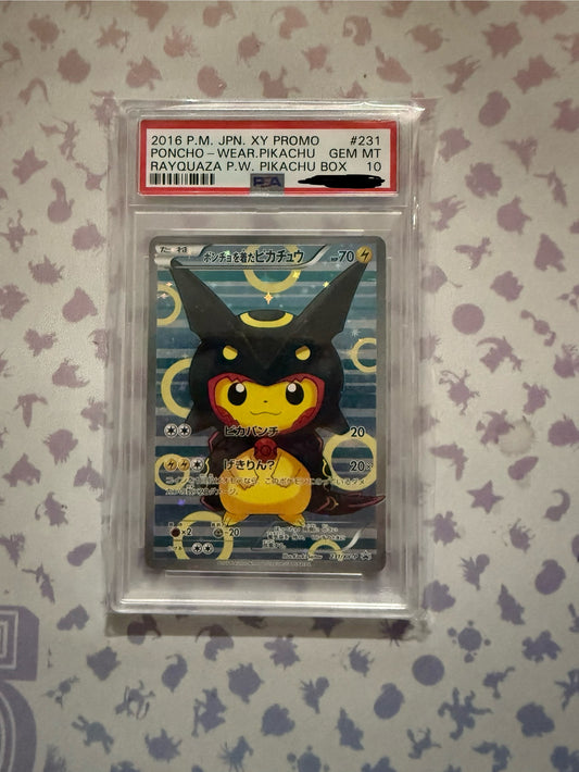 Pokemon Poncho-Wearing Pikachu Rayquaza Japanese Full Art Promo 231/XY-P PSA 10